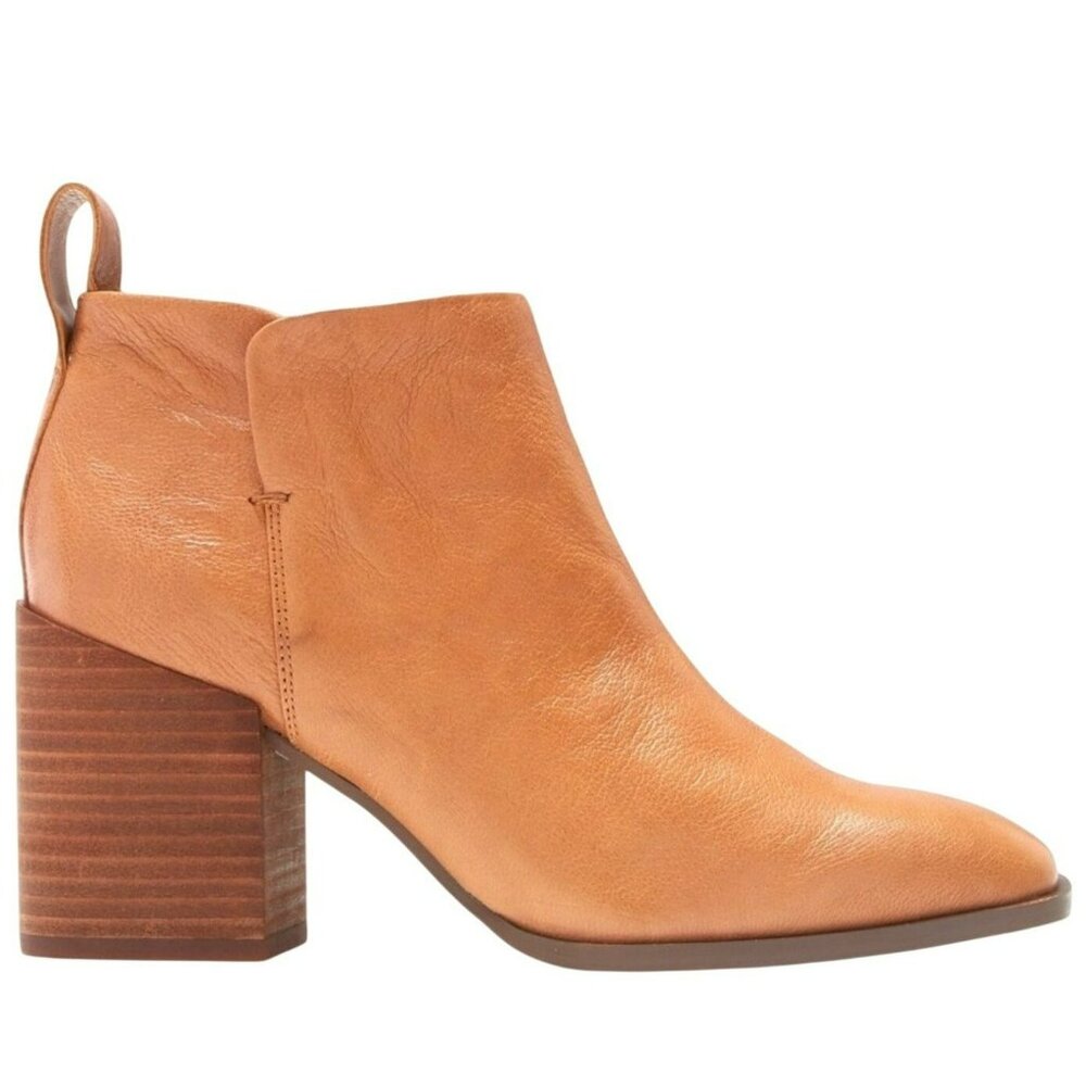 Vionic Lyssa Square Toe Leather Zip Ankle Bootie Womens 7.5 Cognac